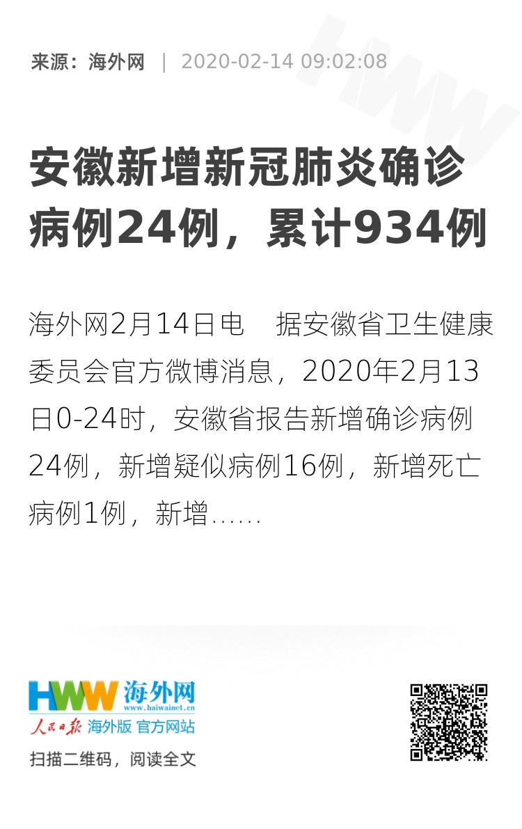 安徽新增新冠肺炎确诊病例24例,累计934例